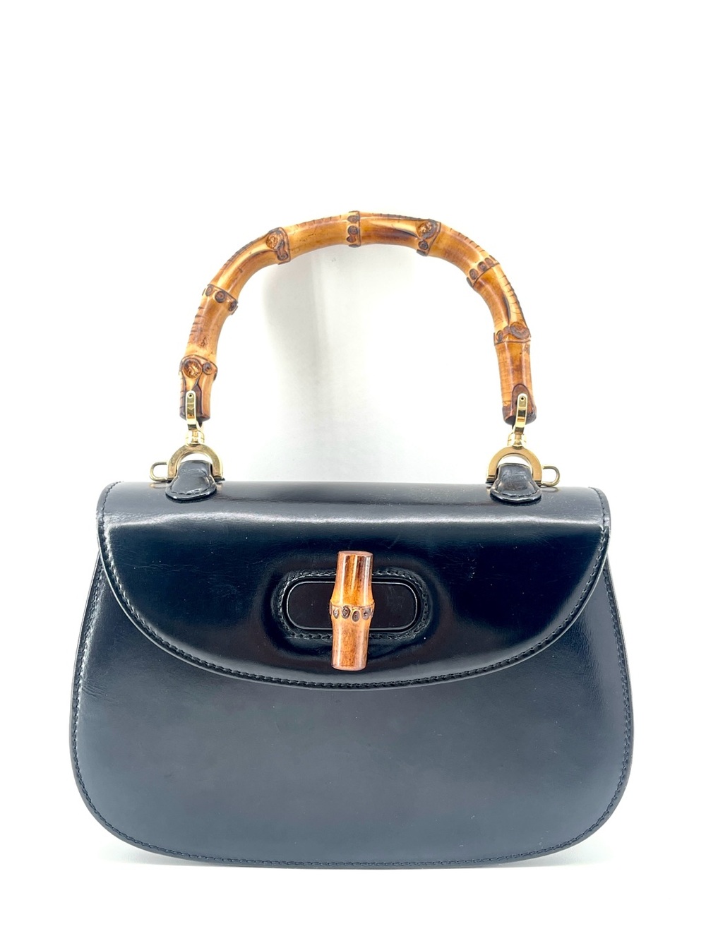 Gucci Black Leather Top-Handle Bag with Bamboo Handle